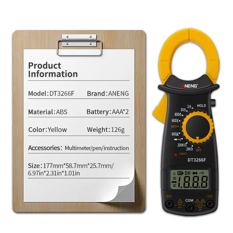 1 Set DT3266F Digital Clamp Multimeter AC/DC Voltage Ampere NCV Resistance Diode Test
1 Set DT3266F Digital Clamp Multimeter AC/DC Voltage Ampere NCV Resistance Diode Test