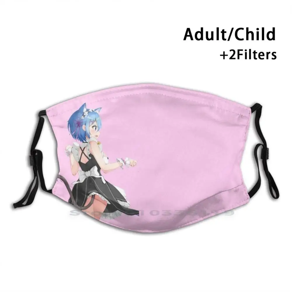 Rem Cat Waifu Print Reusable Pm2.5 Filter DIY Mouth Mask Kids Neko Peeker Ram Re Zero Cute Girls Maid | Аксессуары для одежды