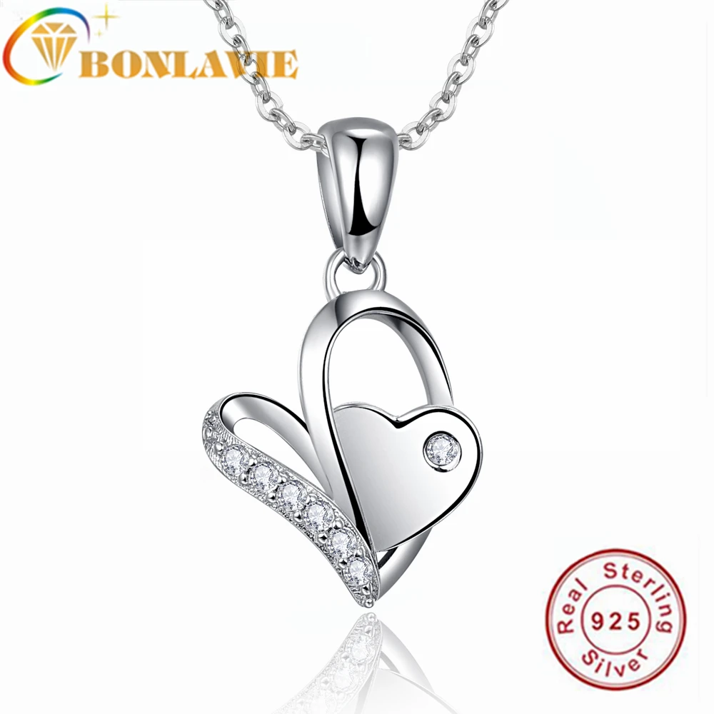 BONLAVIE 925 пробы Серебряное ожерелье в форме сердца с цирконием для женщин подарок