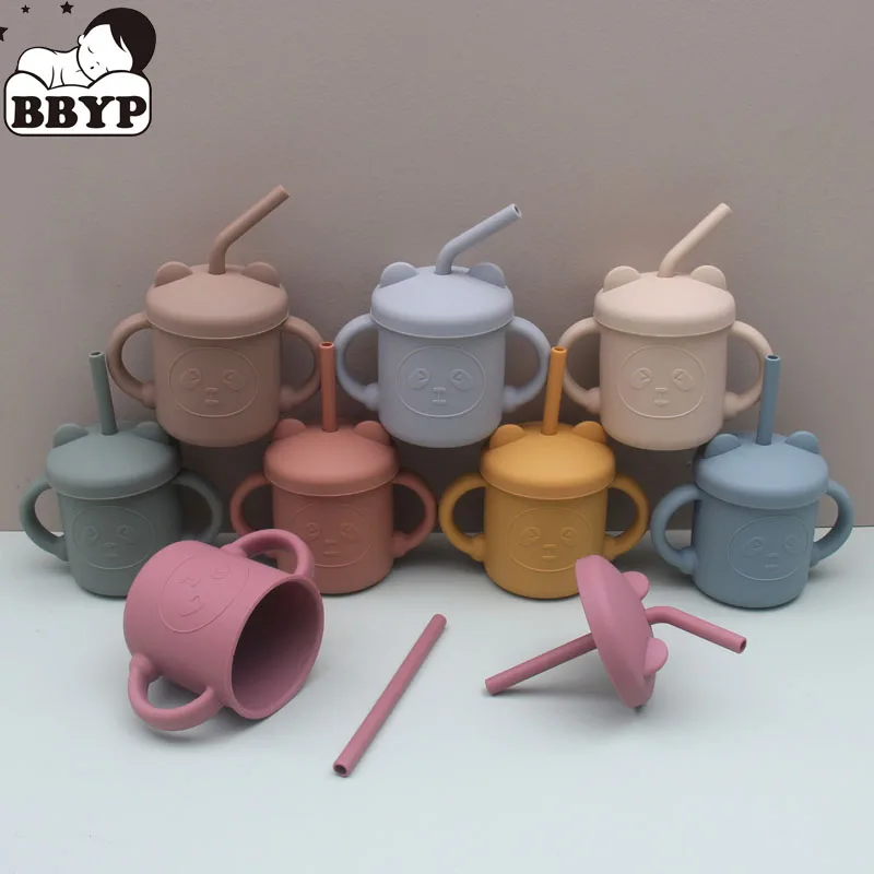 

Cartoon Bear Baby Feeding Drinkware Straw Cup Baby Learning Feeding Cups Sippy Cup BPA Free Silicone Tableware Toddler Water Bot