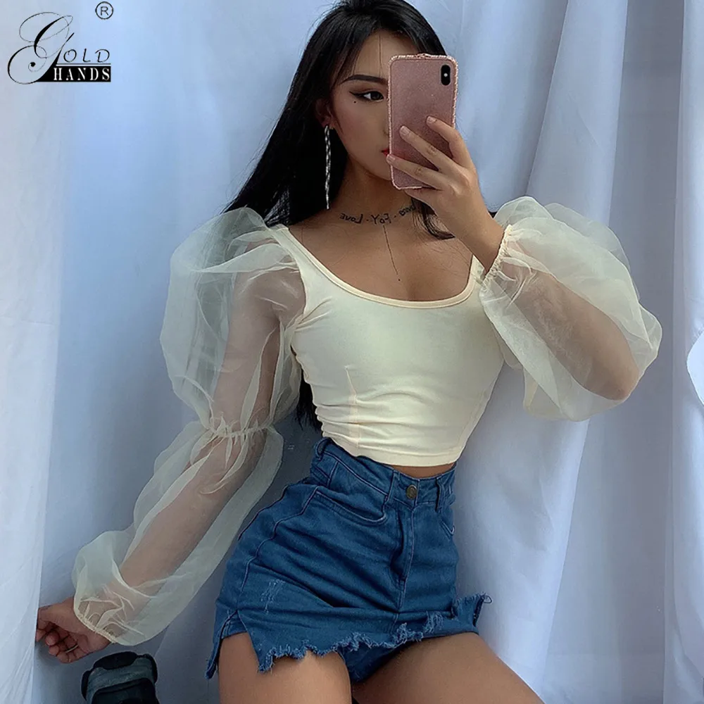 Gold Hands Streetwear Fashion Women Sexy Bandage Crop Top Sheer Long Sleeve Tee Shirt Femme Lady Party Club Puff Sleeve T Shirts
Gold Hands Streetwear Fashion Women Sexy Bandage Crop Top Sheer Long Sleeve Tee Shirt Femme Lady Party Club Puff Sleeve T Shirts
