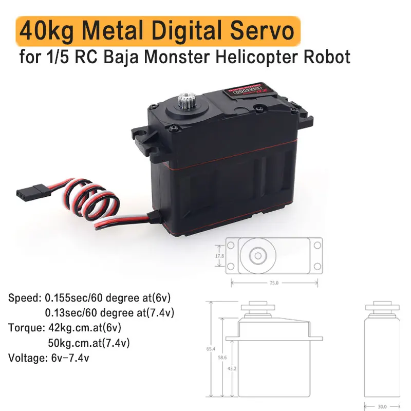Waterproof 40kg 30kg Metal Digital Servo for RC 1/5 Redcat HPI Rovan Team losi Baja 5B Buggy Monster Helicopter Robot
Waterproof 40kg 30kg Metal Digital Servo for RC 1/5 Redcat HPI Rovan Team losi Baja 5B Buggy Monster Helicopter Robot