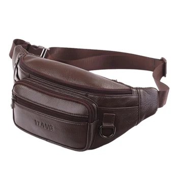 

LJL-YIANG Leather Hip Bum Belt Pack Pouch Sling Shoulder Bag Fashion Men Casual Chest Waist Bags Brown
