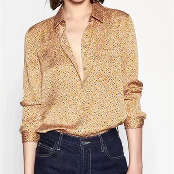 2020 Silk Women Blouse Long Sleeve Turn-down Collar Spring Yellow Floral Printed OL Shirt Female Shirts and Tops With Pocket
2020 Silk Women Blouse Long Sleeve Turn-down Collar Spring Yellow Floral Printed OL Shirt Female Shirts and Tops With Pocket