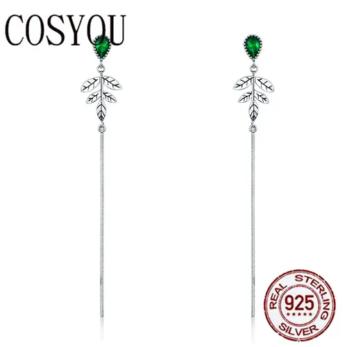 COSYOU New Arrival 100% 925 Sterling Silver Spring Tree Leaves Green CZ Long Drop Earrings for Women Fashion Jewelry S925 SCE333
COSYOU New Arrival 100% 925 Sterling Silver Spring Tree Leaves Green CZ Long Drop Earrings for Women Fashion Jewelry S925 SCE333