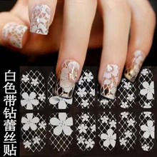 Transfrontalier pour le style chaud vernis à ongles autocollant ongle blanc dentelle ceinture perceuse tout bâton bride ongles bâton(China)