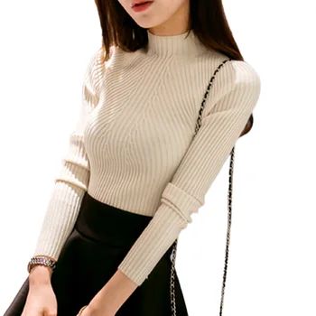 NORMOV 2019 Autumn Winter Women Pullovers Sweater Fashion White Half High Collar Full Sleeve Thin Cotton Sweater 6 Color 
NORMOV 2019 Autumn Winter Women Pullovers Sweater Fashion White Half High Collar Full Sleeve Thin Cotton Sweater 6 Color