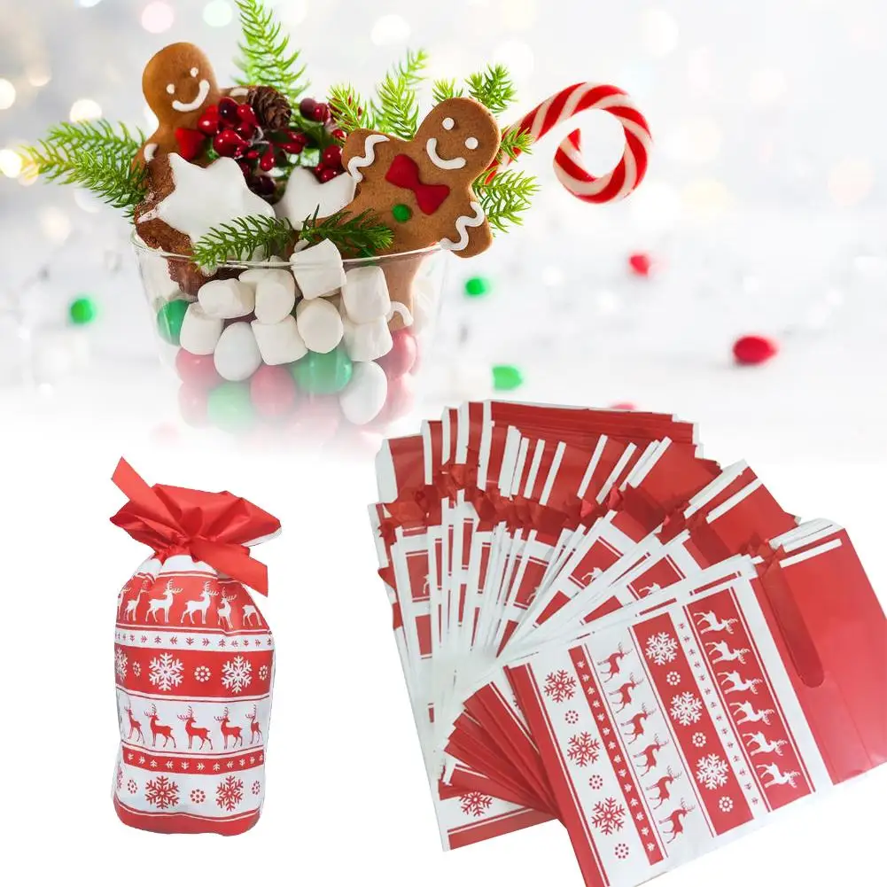 50pcs christmas candy bag with ribbon with christmas element
