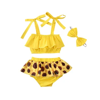 

0-24M Cute Newborn Baby Girl Strap Tank Tops Sunflower Skirted Shorts Bloomers Headband 3PCS Outfits Girls Clothing Set