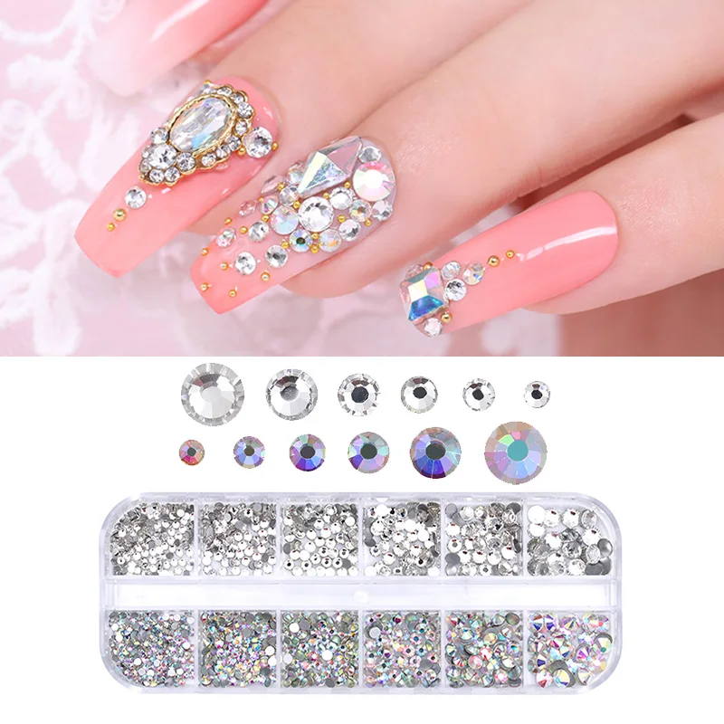12 Grids/Box Nail Rhinestones Multi-size AB Color Colorful Clear Crystal Flat Bottom Nail Art 3D Decoration Accessories Tools
12 Grids/Box Nail Rhinestones Multi-size AB Color Colorful Clear Crystal Flat Bottom Nail Art 3D Decoration Accessories Tools