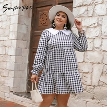 Simplee Plus Elegant plaid women dress plus size Vintage lantern sleeve ruffled dress oversize Female autumn mini vestidos 4XL
Simplee Plus Elegant plaid women dress plus size Vintage lantern sleeve ruffled dress oversize Female autumn mini vestidos 4XL