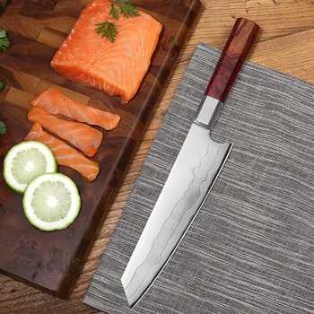 Professional Damascus Knife VG10 Clad Steel Kitchen Knives Japanese Chef Ultra Sharp Slicing Kiritsuke Knife With Wooden Handle 
Professional Damascus Knife VG10 Clad Steel Kitchen Knives Japanese Chef Ultra Sharp Slicing Kiritsuke Knife With Wooden Handle