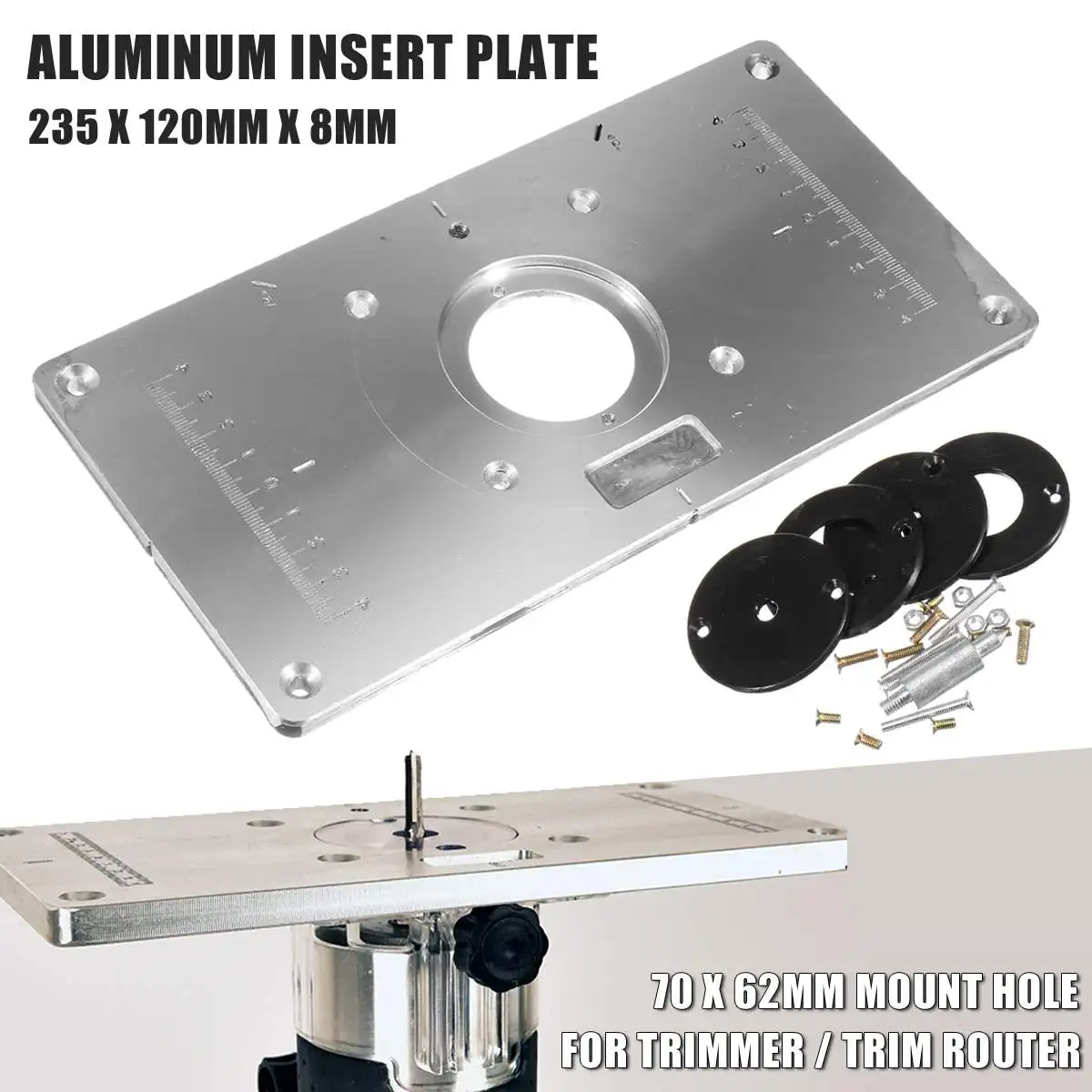 Router Table Plate 700C Aluminum Router Table Insert Plate + 4 Rings Screws for Woodworking Benches, 235mm x 120mm x 8mm
Router Table Plate 700C Aluminum Router Table Insert Plate + 4 Rings Screws for Woodworking Benches, 235mm x 120mm x 8mm