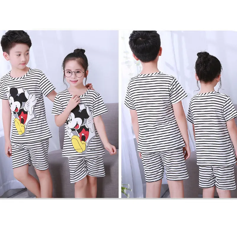 Kids Pajamas Sets Summer Children Girls Boys Suits Nightwear Cartoon Short Sleeve Casual Nightgown Suits Clothing A0132