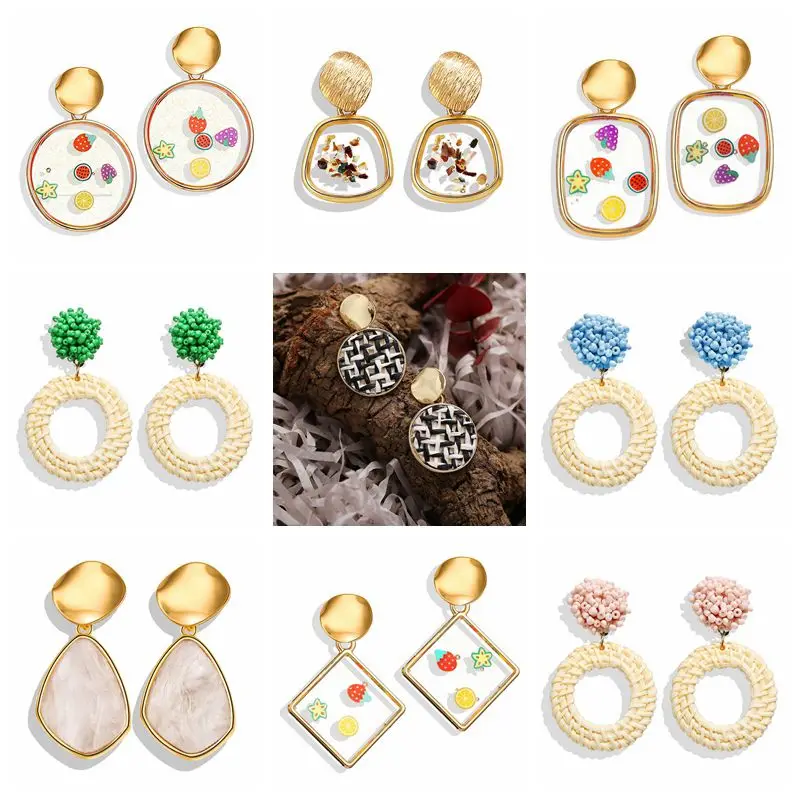 New Gold Korean Earrings Boho Colorful Resin Drop Earrings Brincos Fashion Woven Rattan Earring Geometric Jewelry For Women Girl
New Gold Korean Earrings Boho Colorful Resin Drop Earrings Brincos Fashion Woven Rattan Earring Geometric Jewelry For Women Girl
