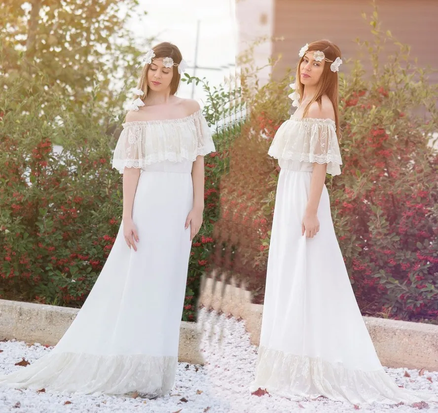 New Cheap Off the Shoulder Boho Wedding Dresses Lace Applique Bridal Gowns Illusion Robe De Mariee
New Cheap Off the Shoulder Boho Wedding Dresses Lace Applique Bridal Gowns Illusion Robe De Mariee
