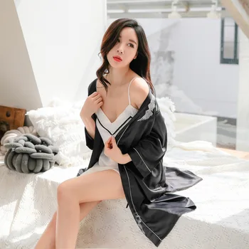 2 Pce Silk Sleepwear Sets Women Lingerie Mini Dress Robe Set Pajama Dress Nightgown Sets Two Piece Dress Set for Women Bath Robe
2 Pce Silk Sleepwear Sets Women Lingerie Mini Dress Robe Set Pajama Dress Nightgown Sets Two Piece Dress Set for Women Bath Robe