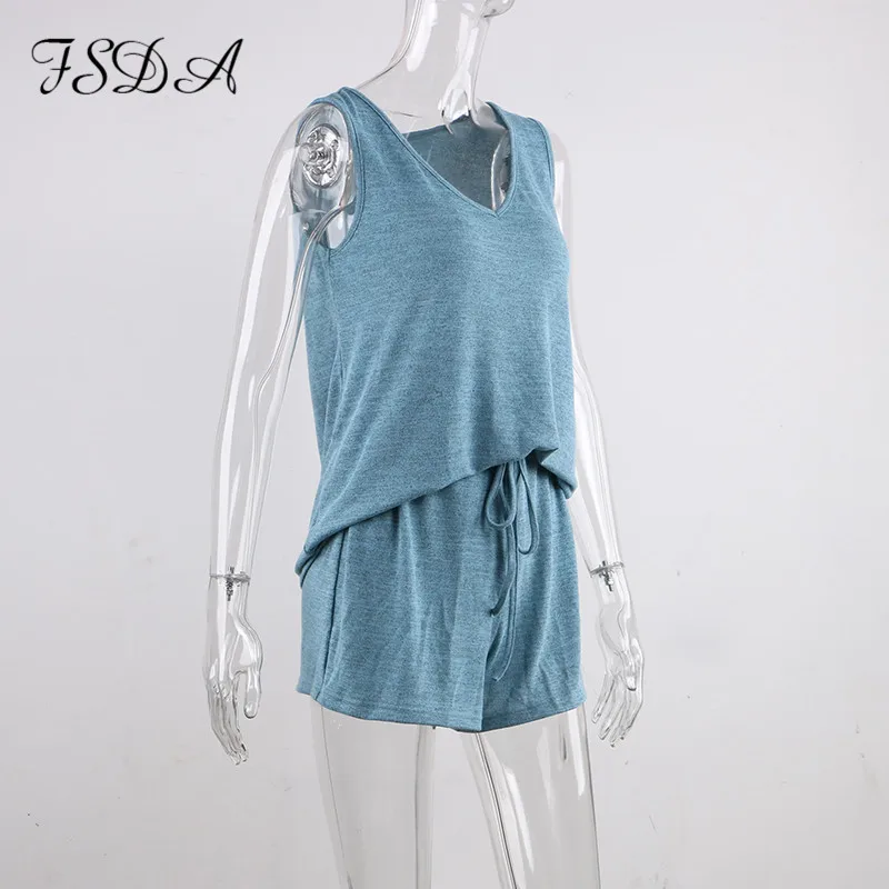 FSDA V Neck Knit Summer Sleeveless T Shirt And Shorts Casual Two Piece Women Sets Striped White Outfits