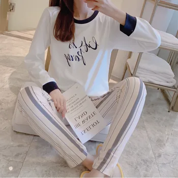 Pajamas Women's Spring And Autumn Long Sleeve Pure Cotton Korean-style Cute Lettered Set Sweet Autumn And Winter Days Thin Outer 
Pajamas Women's Spring And Autumn Long Sleeve Pure Cotton Korean-style Cute Lettered Set Sweet Autumn And Winter Days Thin Outer