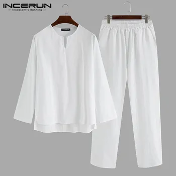 INCERUN Vintage Men Sets Homewear 2020 Loose V Neck Long Sleeve T Shirts Pants Streetwear Solid Leisure Cotton Men Suit 2 Pieces
INCERUN Vintage Men Sets Homewear 2020 Loose V Neck Long Sleeve T Shirts Pants Streetwear Solid Leisure Cotton Men Suit 2 Pieces