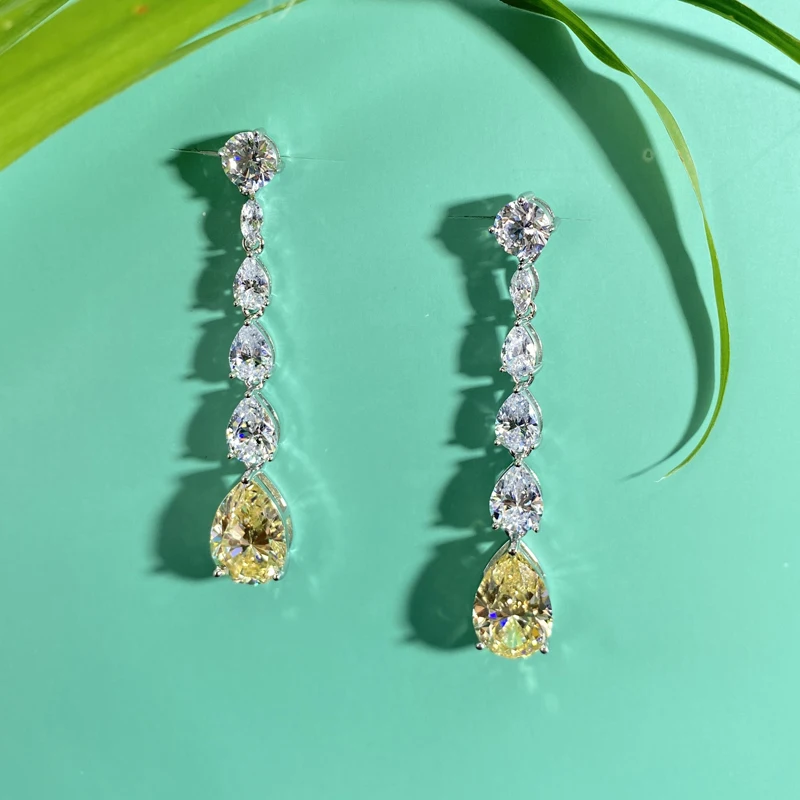 OEVAS Luxury 100% 925 Sterling Silver Created Moissanite Citrine Gemstone Drop Dangle Women Earrings Fine Jewelry Wholesale