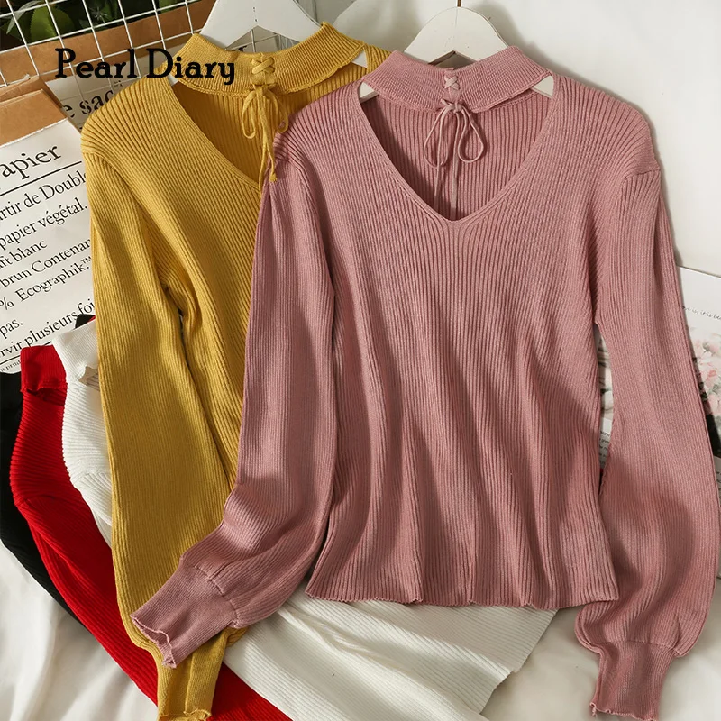 Pearl Diary Women Korean Style Bow Tie With Halter Neck Tight-Fitting Long-Sleeved Pullover Women Autumn Slim Knit Sweater
Pearl Diary Women Korean Style Bow Tie With Halter Neck Tight-Fitting Long-Sleeved Pullover Women Autumn Slim Knit Sweater