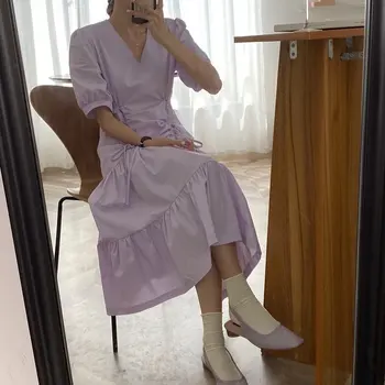 Alien Kitty Vintage Light Mature V-neck Pleated Mermaid Solid Chic Elegance Trumpets Drawstring Irregular Thin Dresses 3 colors 
Alien Kitty Vintage Light Mature V-neck Pleated Mermaid Solid Chic Elegance Trumpets Drawstring Irregular Thin Dresses 3 colors