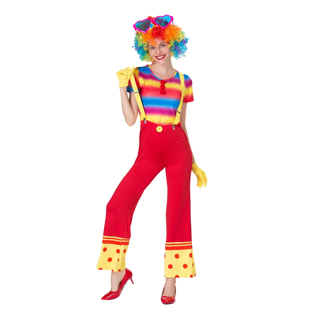 Adults Ladies Funny Clown Joker Costume Circus Party Dress Up 5 Pieces Outfit Adults Ladies Funny Clown Joker Costume Circus Party Dress Up 5 Pieces Outfit