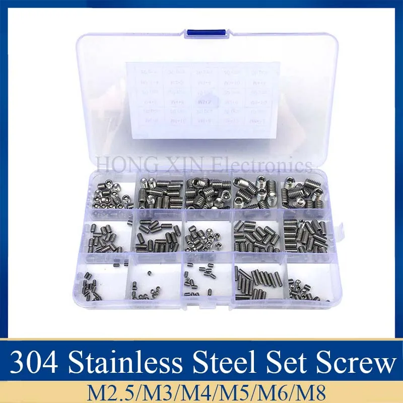 280pcs/set Stainless Steel 304 Hex Socket Set Screws Grub Screw M2.5 M3 M4 M5 M6 M8
280pcs/set Stainless Steel 304 Hex Socket Set Screws Grub Screw M2.5 M3 M4 M5 M6 M8