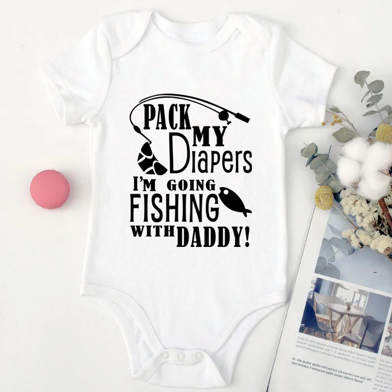 

Cute I Am Going Fishing with Daddy Print Baby Romper Unisex Cotton Short Sleeve Newborn Baby Clothes Jumpsuit Infant Bodysuit