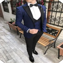 New Arrival Black Peak Lapel Men's Royal Blue Suits Hot Selling Custom Made Single Breasted Business Casual Blazer 3 Pieces
New Arrival Black Peak Lapel Men's Royal Blue Suits Hot Selling Custom Made Single Breasted Business Casual Blazer 3 Pieces