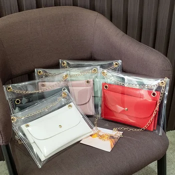 Women's Fashion PVC Transparent Messenger Square Crossbody Bag 3 Pieces Small Bag Summer Chain Handbag Clutch 
Women's Fashion PVC Transparent Messenger Square Crossbody Bag 3 Pieces Small Bag Summer Chain Handbag Clutch