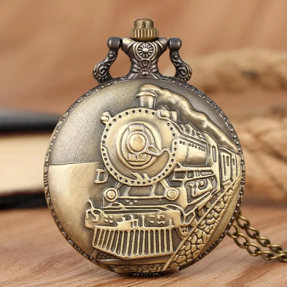 Кварцевые карманные часы в стиле стимпанк ретро с рисунком локомотива двигателя