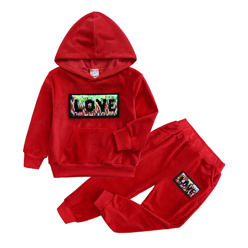 Spring Girls Clothing Sets Kids Gold Velvet Tracksuit Baby Boys Cartoon Hooded Coats Pants Suit Children Sportswear Clothes Set (29)