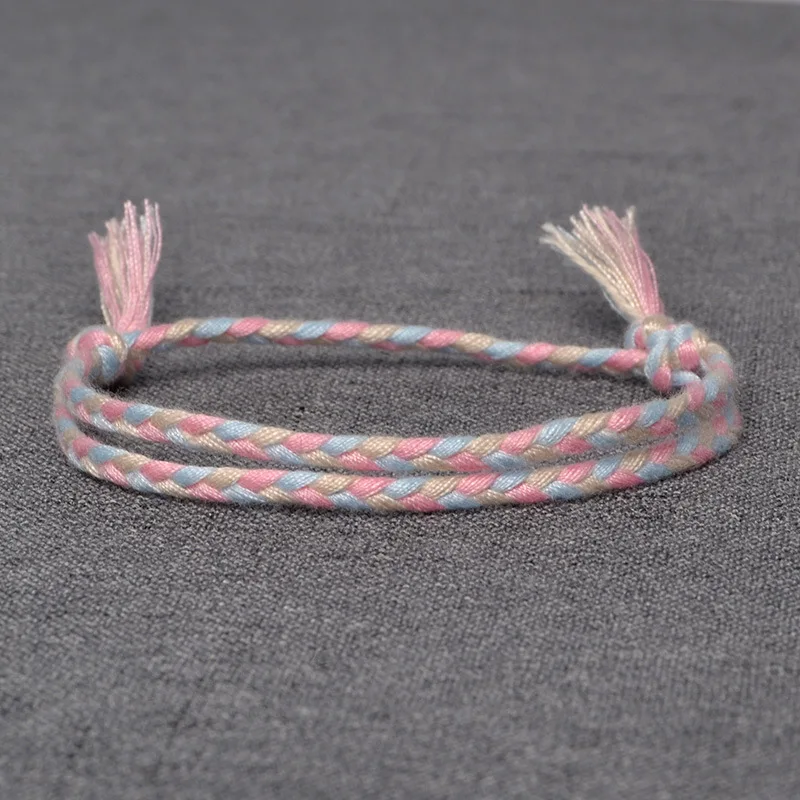 Bracelet amitié tissu rose bleu Bracelet amitié tissu rose bleu