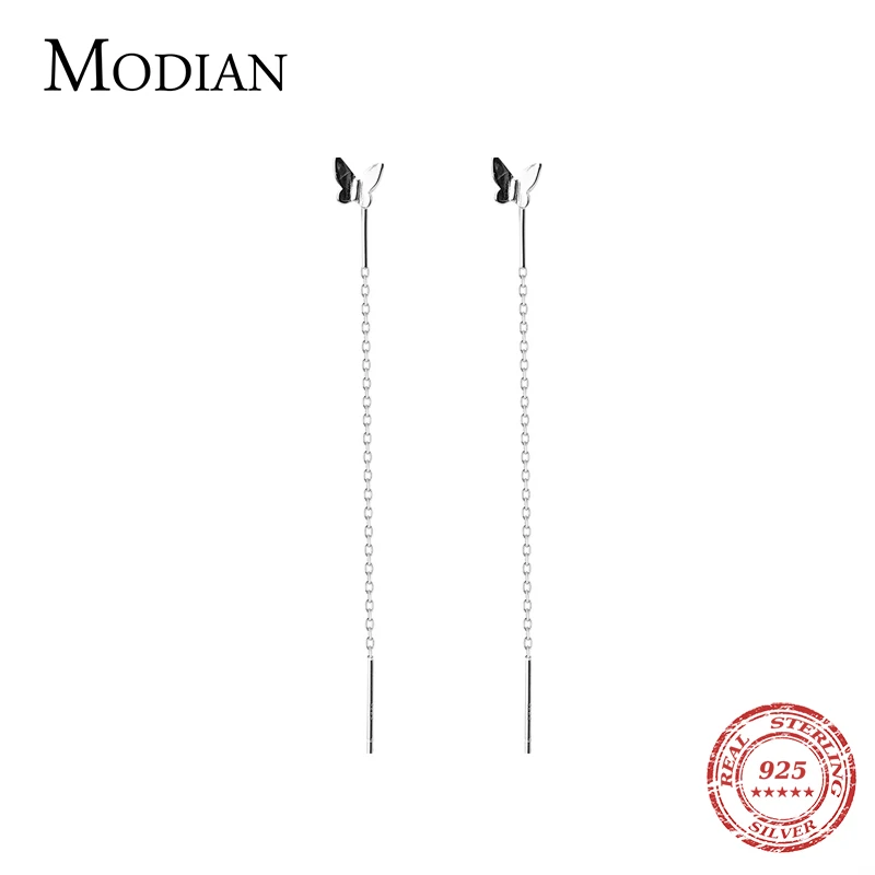 

Modian 2019 New 100% 925 Sterling Silver Simple Tiny Tassel Butterfly Drop Earrings For Women Silver Dangle Ear Fashion Jewelry