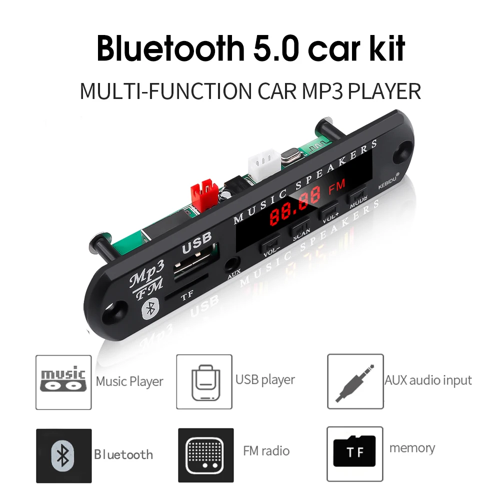 

MP3 декодер Kebidu 5 в 12 В, плата Bluetooth V5.0, Автомобильный MP3-плеер, USB модуль, FM AUX радио с дистанционным управлением, автомобильные аксессуары