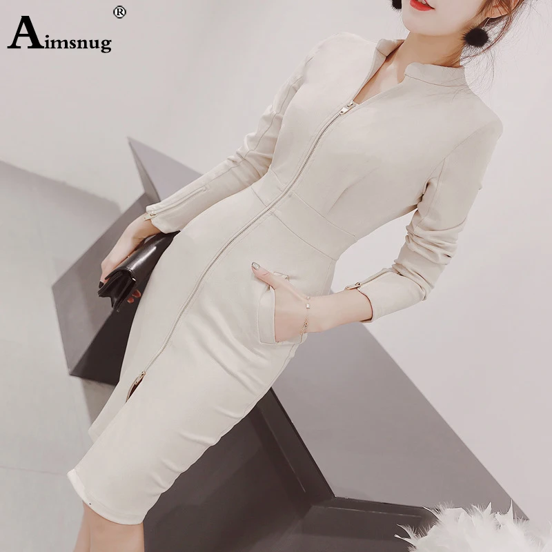 Aimsnug Office Lady Elegant Leisure 2019 Autumn Zippers Bodycon Pencil Dresses Women Stand Collar Long Sleeve Party Midi Dress
Aimsnug Office Lady Elegant Leisure 2019 Autumn Zippers Bodycon Pencil Dresses Women Stand Collar Long Sleeve Party Midi Dress