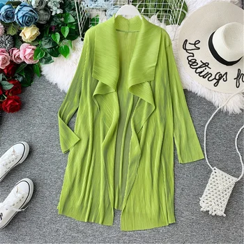 fashion women long sleeve rinkle cardigans lady loose chiffon kimonos woman pleated shirts long chiffon coats tops 
fashion women long sleeve rinkle cardigans lady loose chiffon kimonos woman pleated shirts long chiffon coats tops