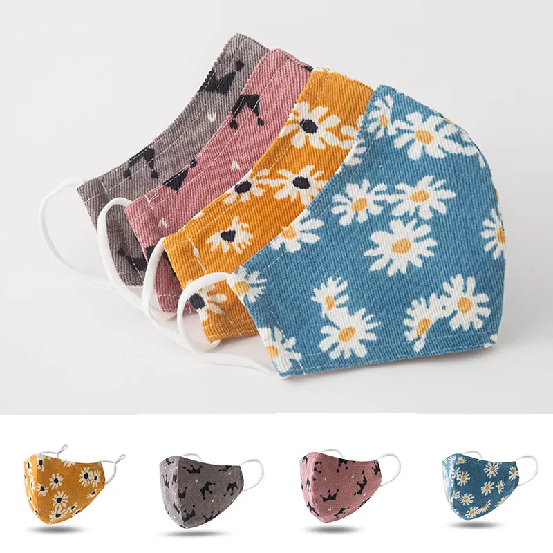 Fashion Women Mask Sweet Daisy Print Reusable Face Masks Summer Sunscreen Windproof Mouth-muffle Female Breathable Cotton Mask