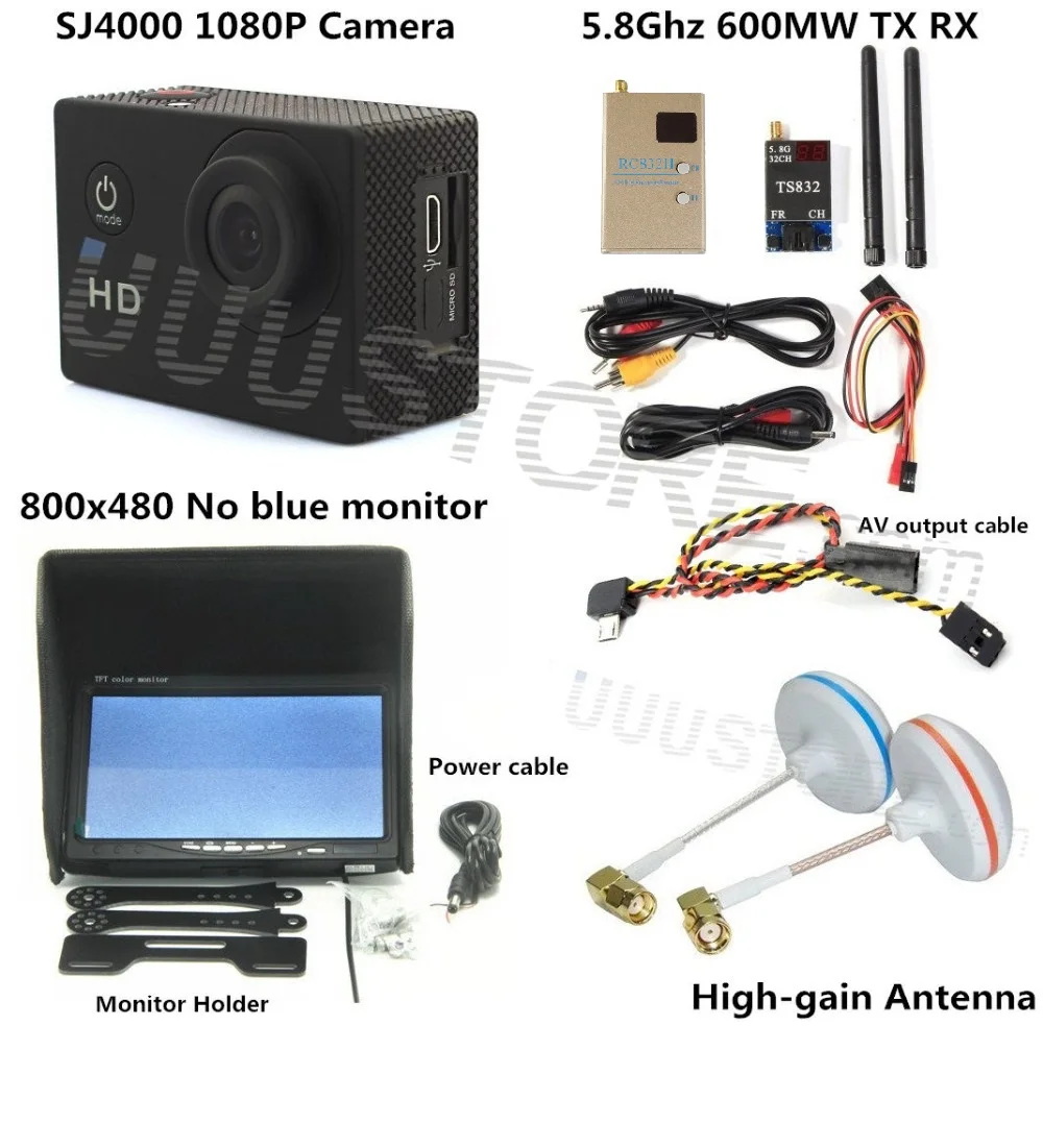

FPV Combo System boscam 5.8ghz 600mw transmitter receiver No blue monitor SJ4000 Camera for walkera CX20 DJI Phantom QAV250 F450
