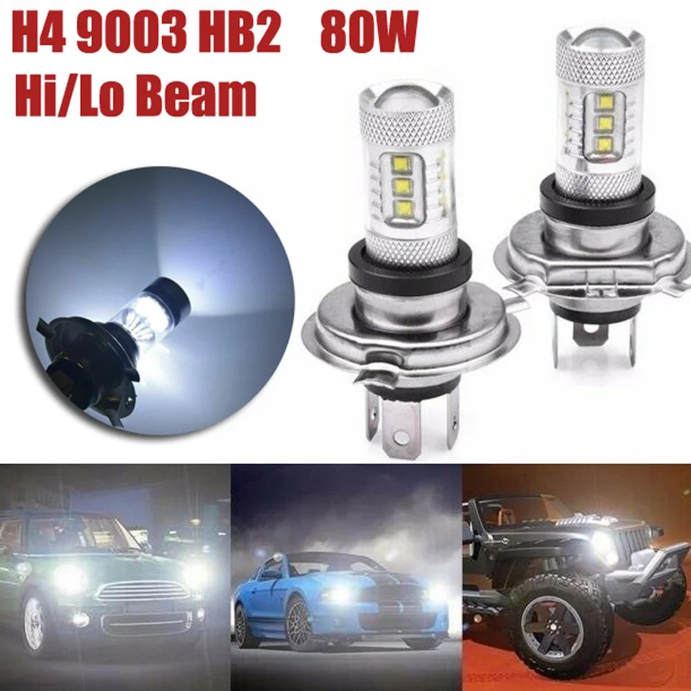 

2 шт. H4 9003 HB2, противотуманная лампа головного света, 80 Вт, Высокий/Низкий Луч, дневные ходовые огни 90 Вт, белая, высокая яркость лм, низкое энергопотребление