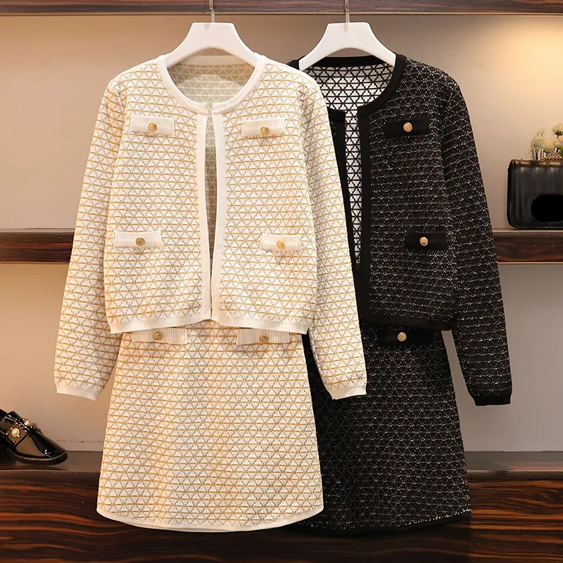 Ladies Knitted Sweaters Plaid 2 Piece Set Autumn Runway Women Cardigan Coats + Skirt Two Piece Set Plus Size Black White Suit
Ladies Knitted Sweaters Plaid 2 Piece Set Autumn Runway Women Cardigan Coats + Skirt Two Piece Set Plus Size Black White Suit