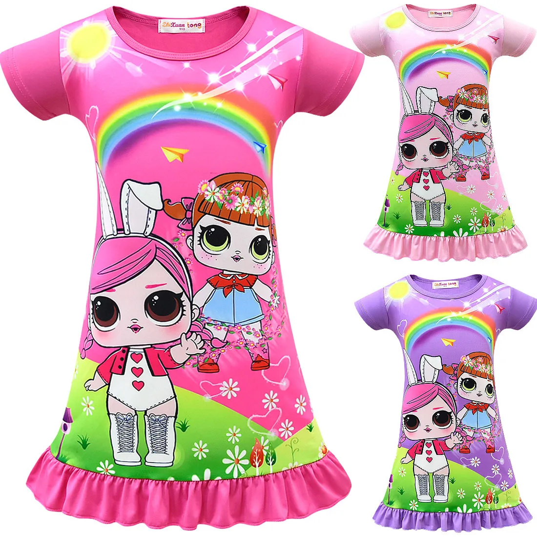 Surprise Cartoon Baby Child LOl Rainbow Pattern Short Sleeve Skirt New Girl Cartoon Doll in Long Pajamas Dress + Bag
Surprise Cartoon Baby Child LOl Rainbow Pattern Short Sleeve Skirt New Girl Cartoon Doll in Long Pajamas Dress + Bag