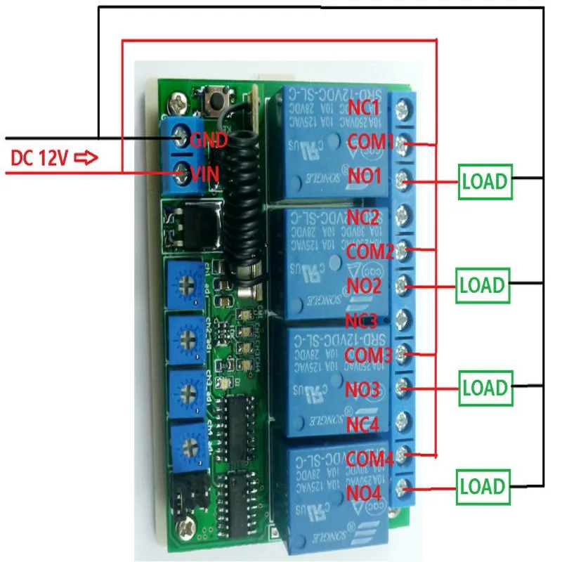 433.92M DC 12V 4Ch Multifunction Wireless Controller Timer Delay Relay RF Switch & EV1527 ASK OOK Remote
433.92M DC 12V 4Ch Multifunction Wireless Controller Timer Delay Relay RF Switch & EV1527 ASK OOK Remote