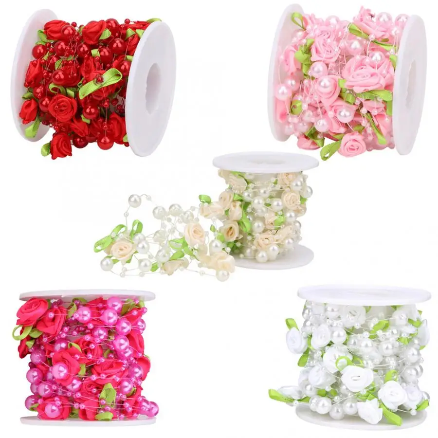 Rose Pearl Garland 5m/roll Green Leaf Artificial String Beads DIY Wedding Decoration | Дом и сад