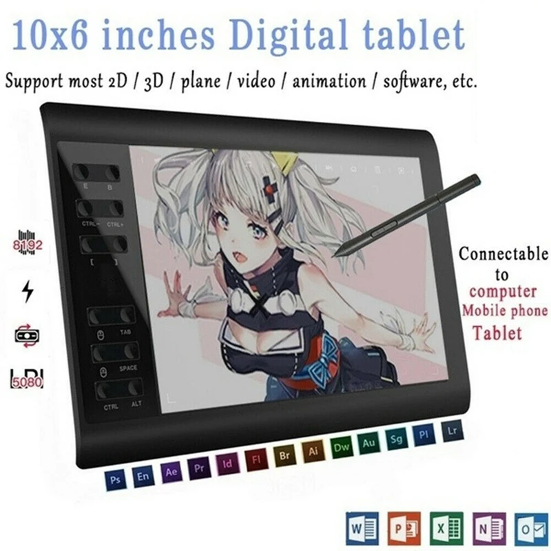 Image Drawing Tablet, 8192 Levels Pen Stylus Drawing Tablet for Windows 10/8/7 Mac Os
Image Drawing Tablet, 8192 Levels Pen Stylus Drawing Tablet for Windows 10/8/7 Mac Os