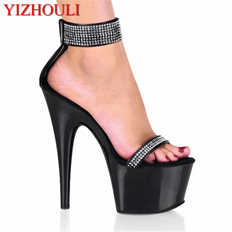 

Summer 17 cm high heel sandals, shiny buckle shoes/fashion model stage show banquet nightclub sandals