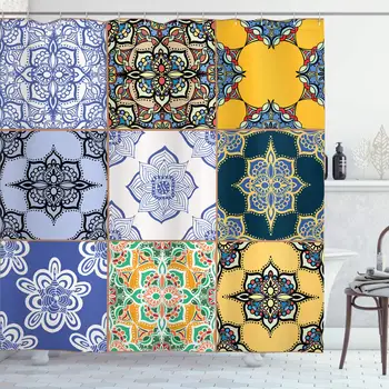 Moroccan Shower Curtain Portuguese Tile Patterns Various Tones Textures Bohemian Print Polyester Fabric Bathroom Decor Set
Moroccan Shower Curtain Portuguese Tile Patterns Various Tones Textures Bohemian Print Polyester Fabric Bathroom Decor Set