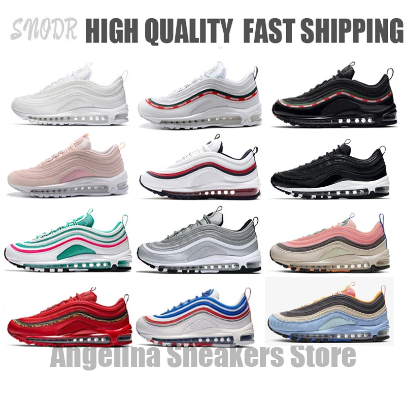 

High quality Air Og Max 97 mens Bullet OG Silver Bred Red Olive Sunburst Leopard 97s women cushion sport sneakers running shoes